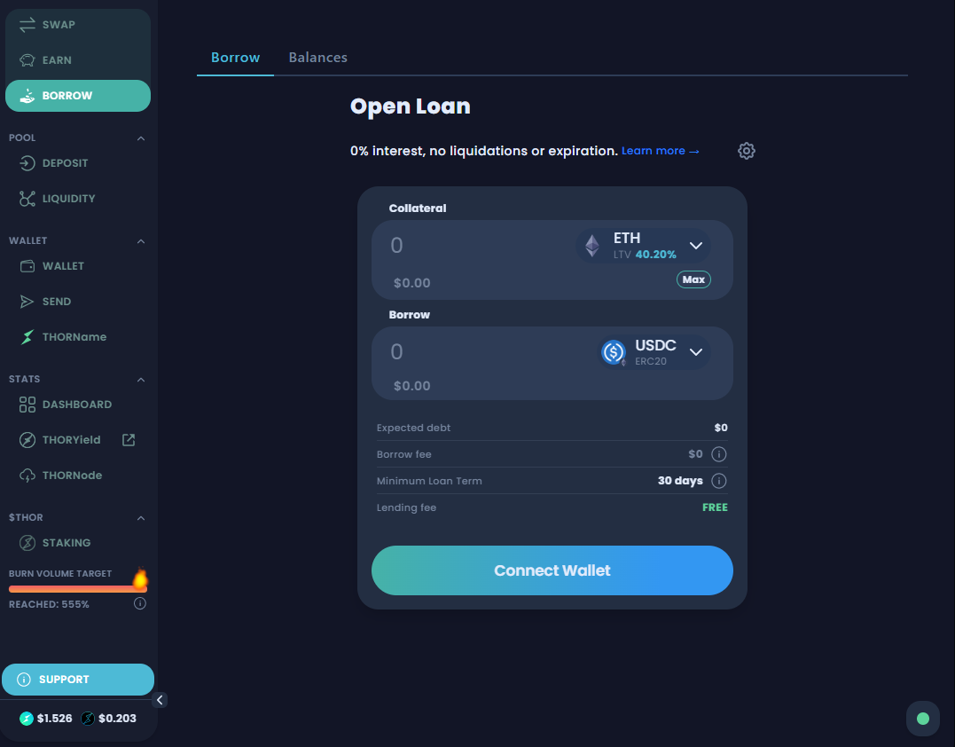 ThorSwap's Lending UI