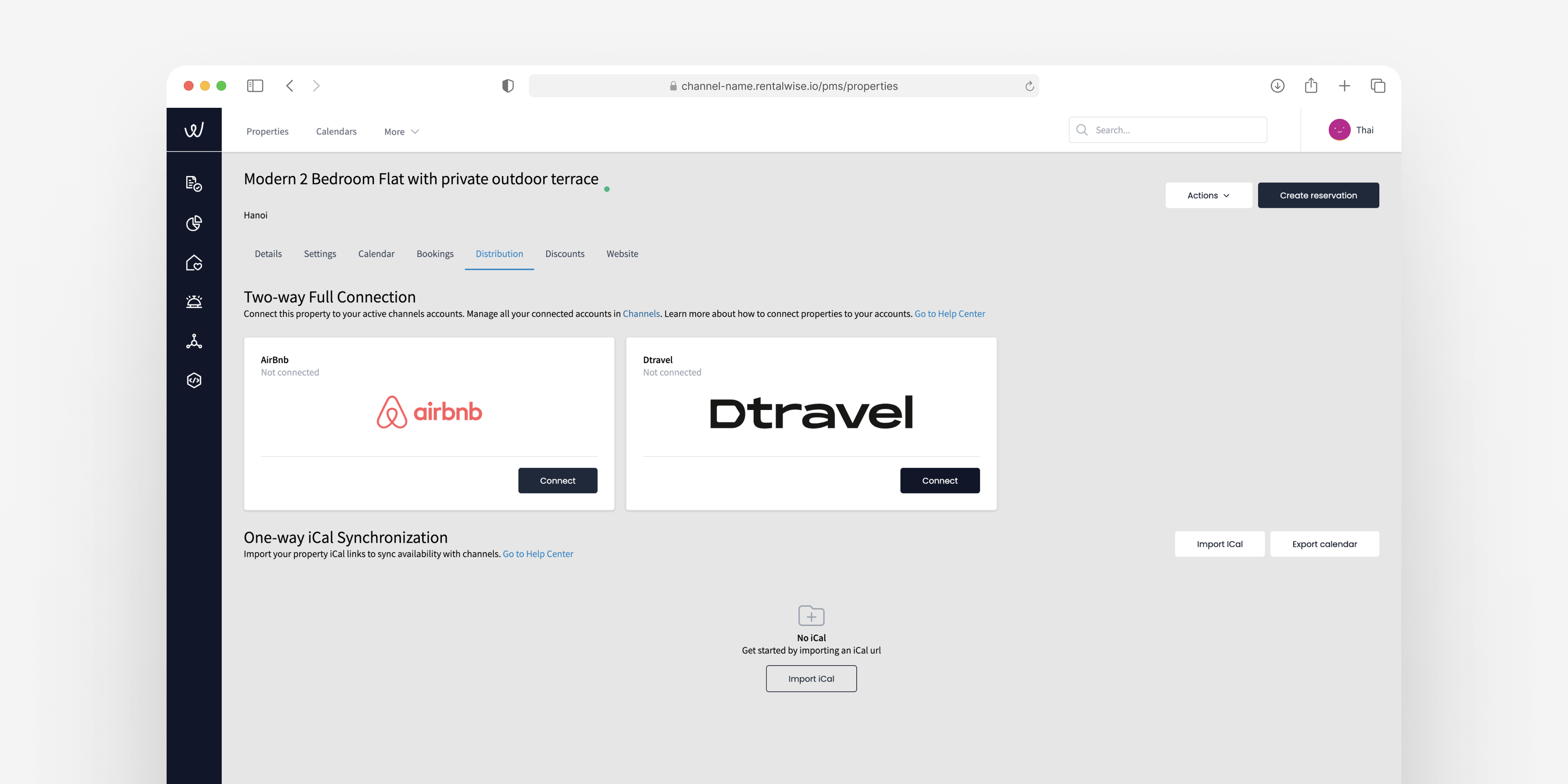 Connect your property by clicking the "Distribution" tab and then "Connect" Dtravel.