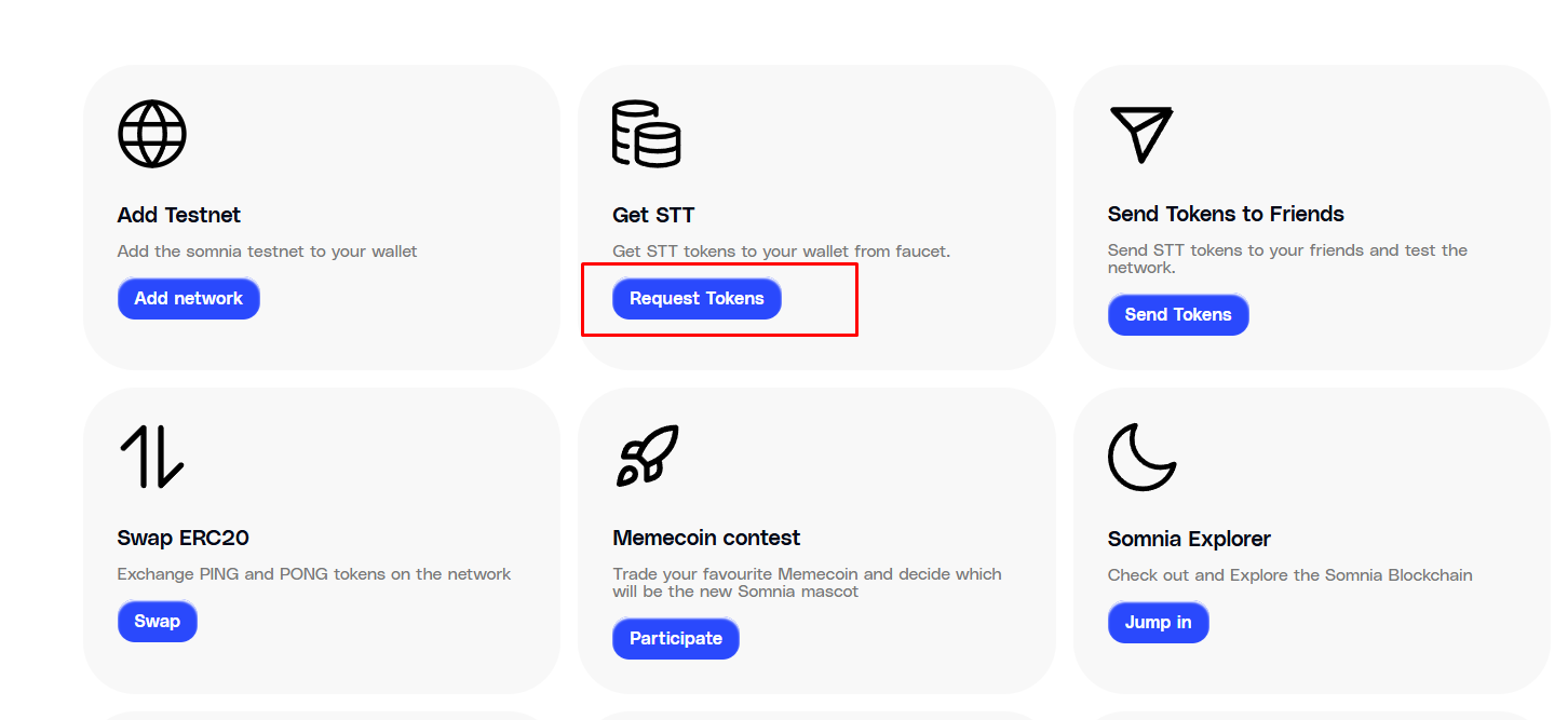 Figure 1: STT tokens Requesr on https://testnet.somnia.network/
