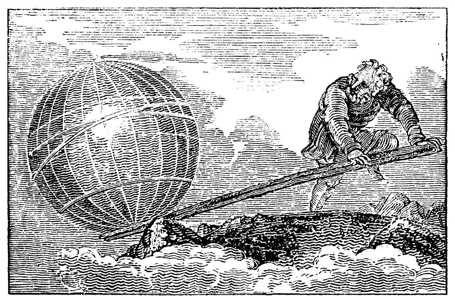 Archimedes lever, Engraving from Mechanics Magazine, published in London in 1824