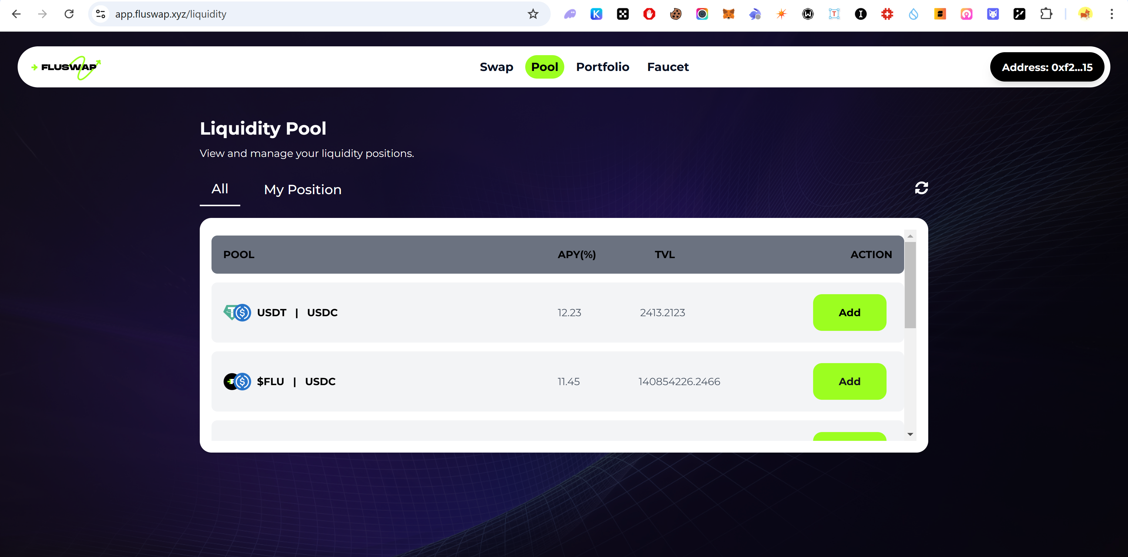 Selecting a liquidity pool on Fluswap