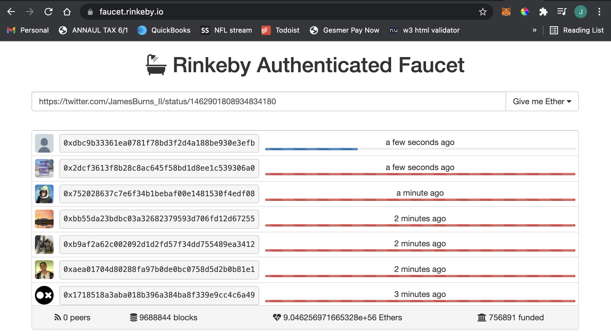 Depending how congested the network is, this process can take up to a couple hours for test ETH to be delivered to your wallet.