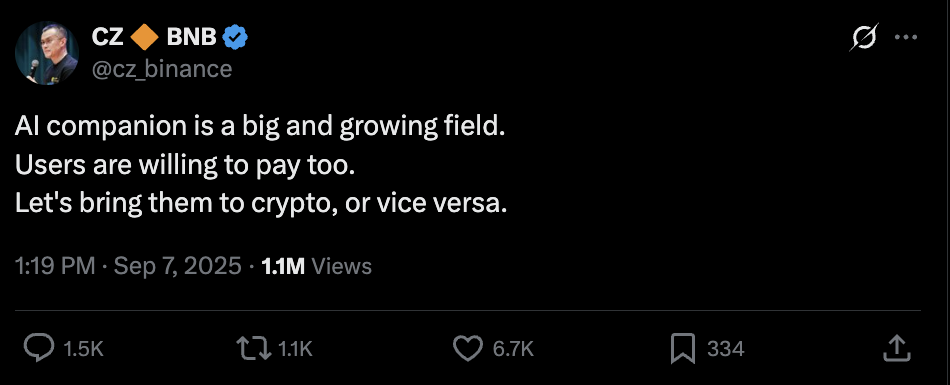 CZ's tweet abour AI
