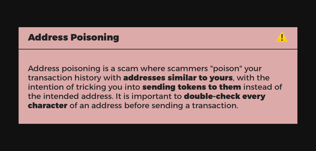 Example of an Address Poisoning Alert