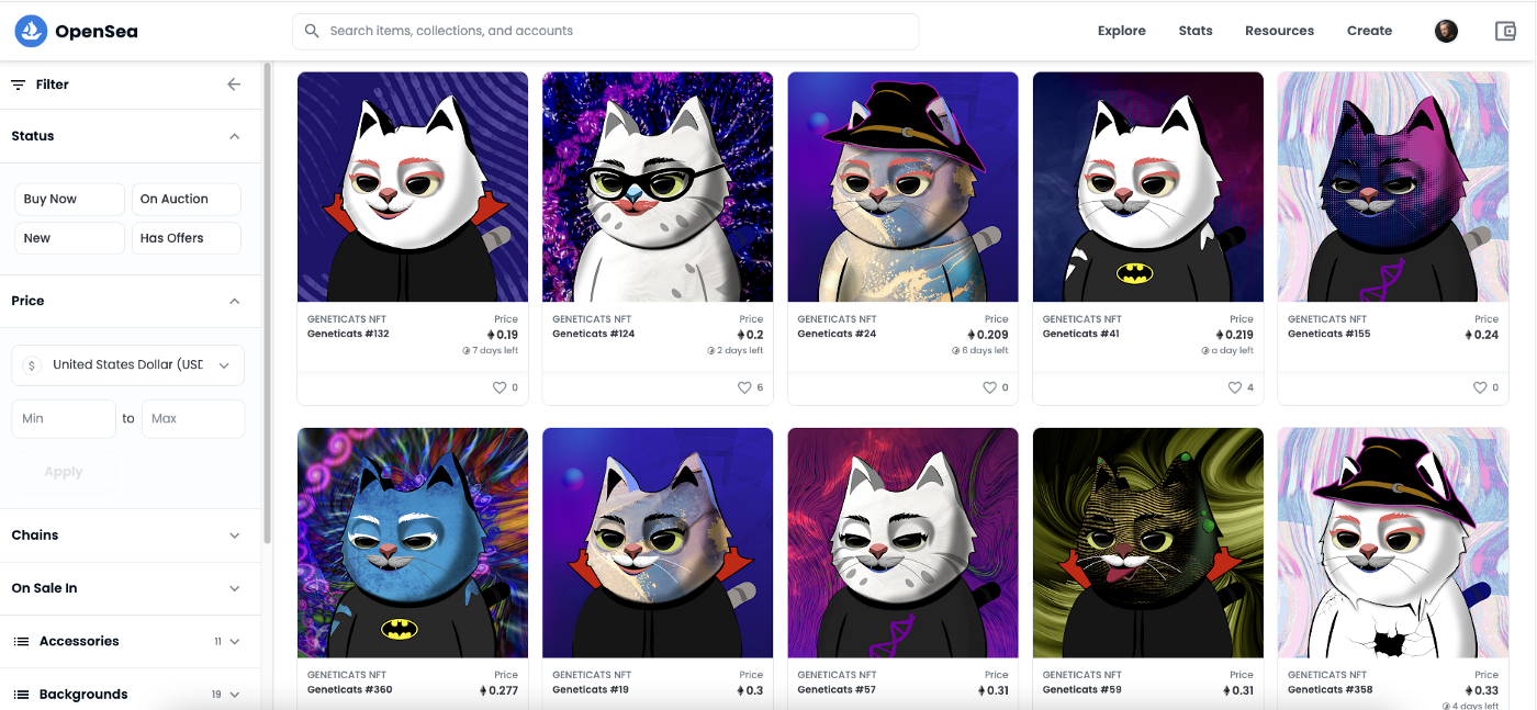 Geneticats NFT Collection in OpenSea