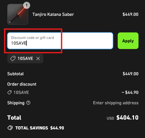 NEO Sabers discount code: 10SAVE