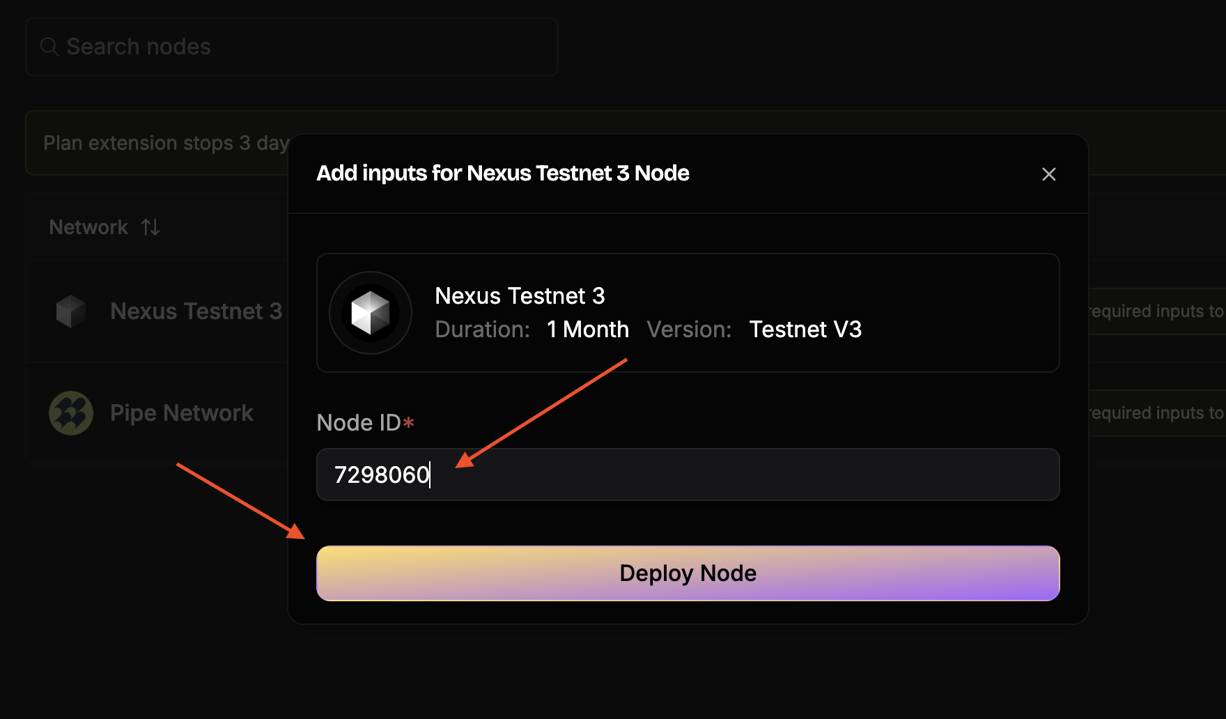 Click Deploy Node