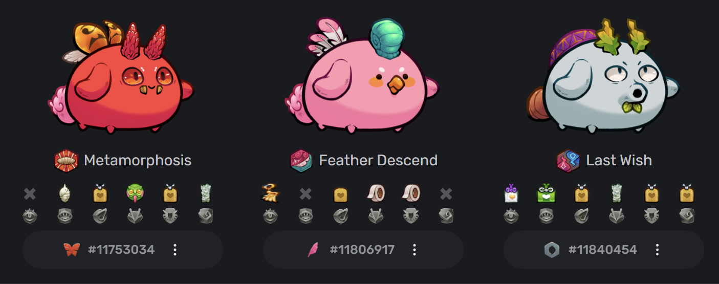 Example of Feather Metamorphosis team (screenshot from axies.io)