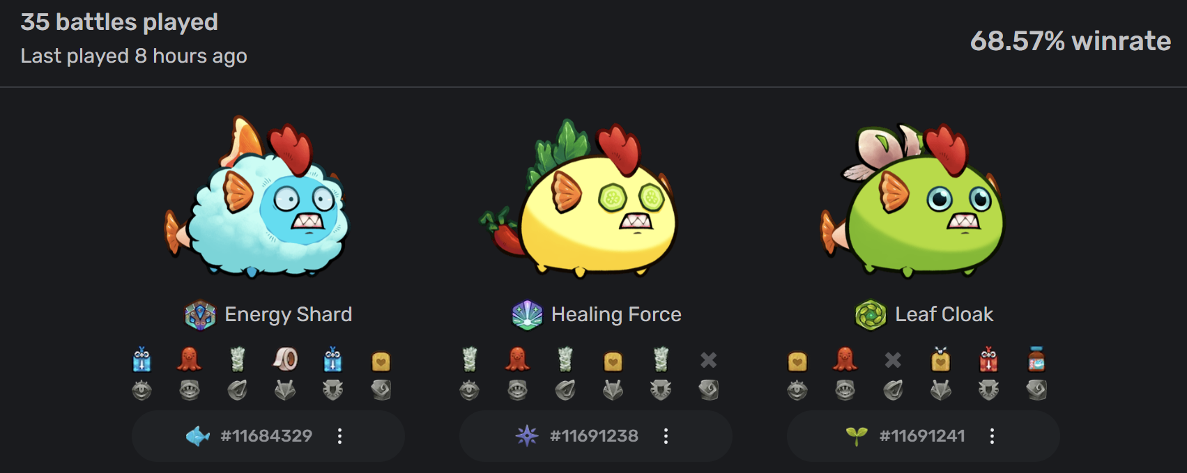 Example of Cuckoo Piranha team (screenshot from axies.io)
