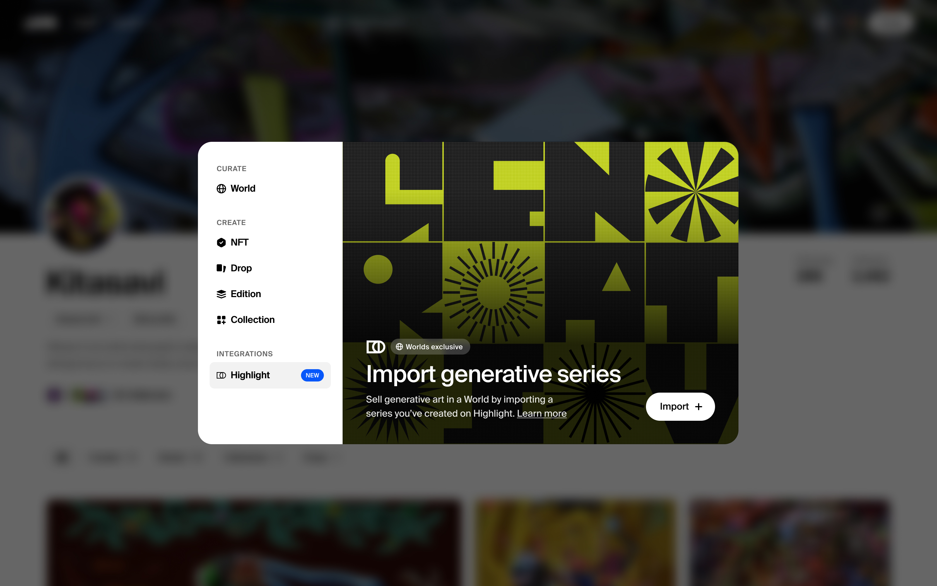 Importing a generative collection made on Highlight into Worlds