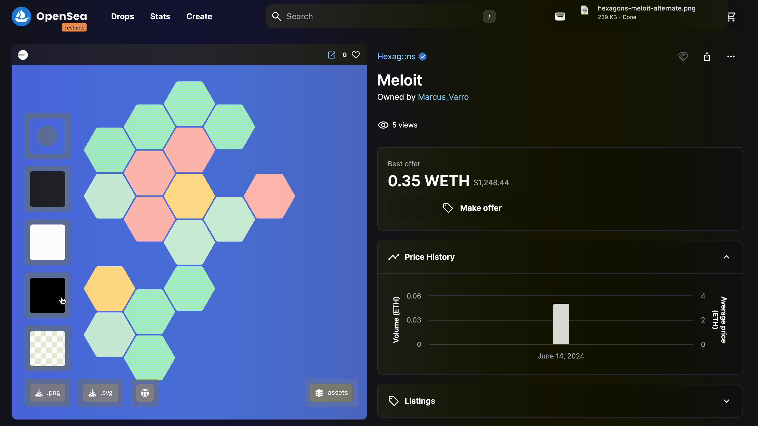 Hexag⬡ns interactive NFT preview - shown on OpenSea's Testnet 
