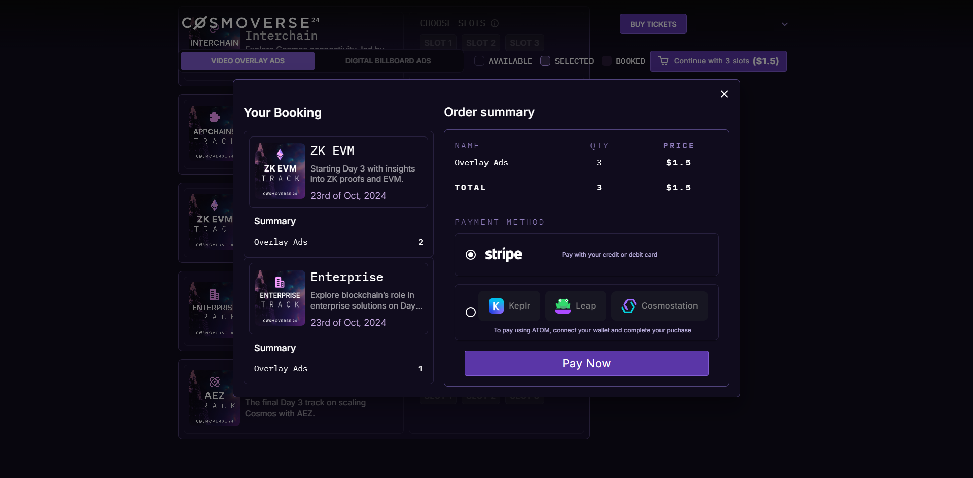 Pay for the Ads using fiat or crypto (ATOM)