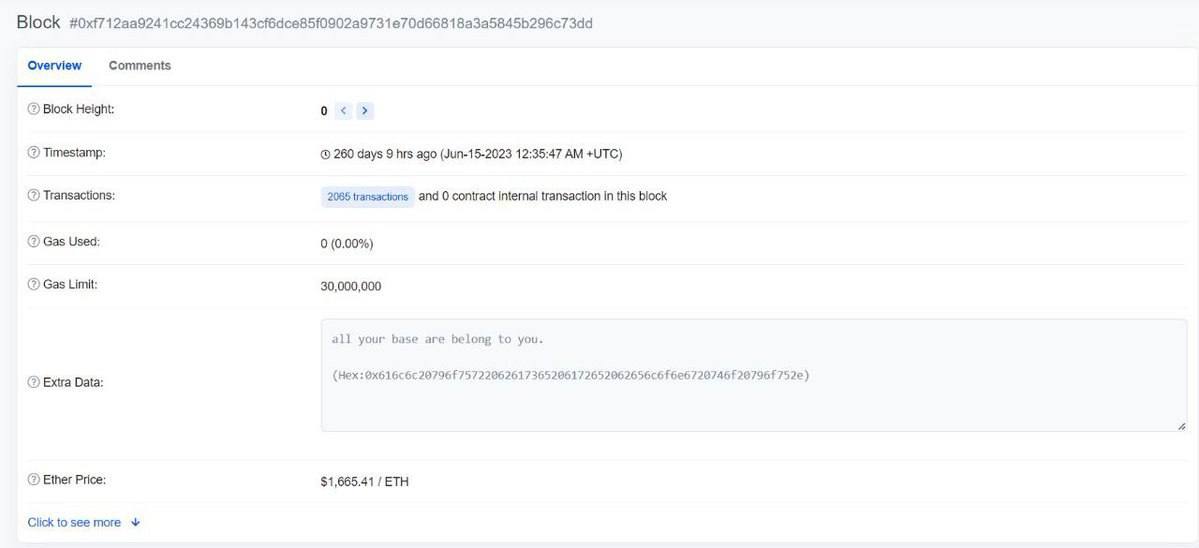 The genesis block of Base