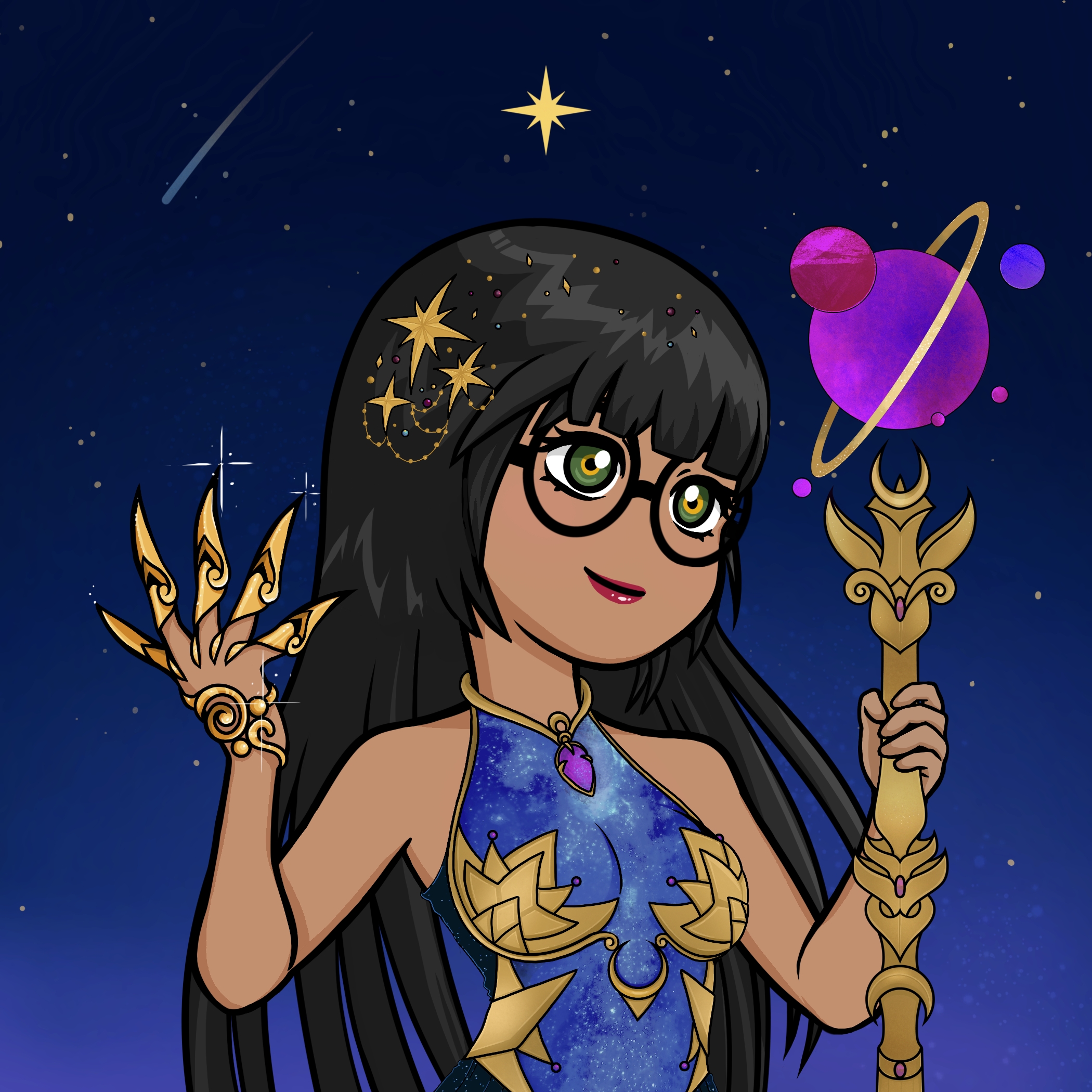 Celestial Dress + Hairpiece + Staff + Sky BG - (Collab w/ Recomet) 