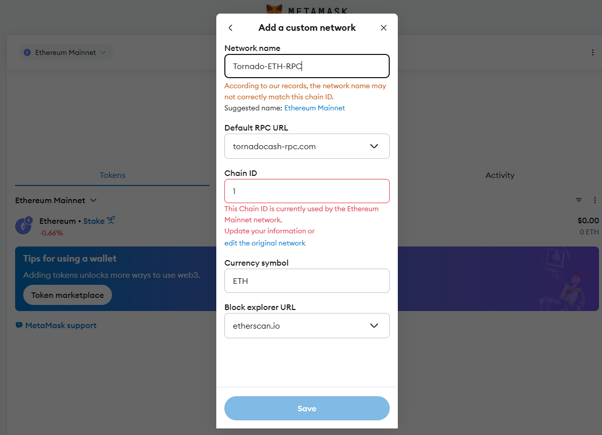 Manually input network settings