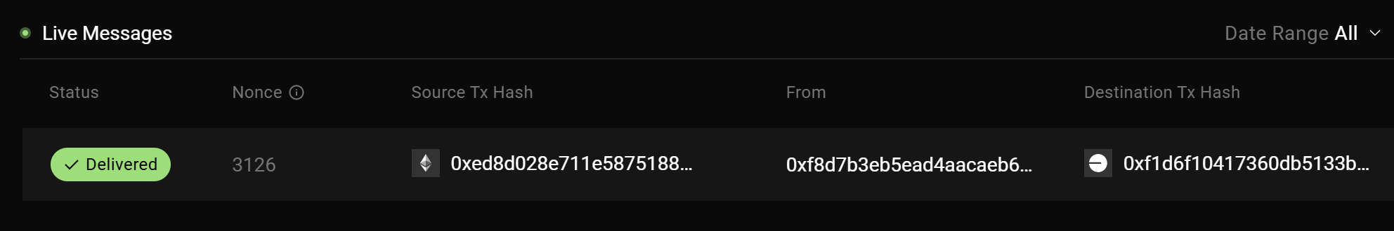 LayerZero Scan tracker, with an example of a successful bridge transaction