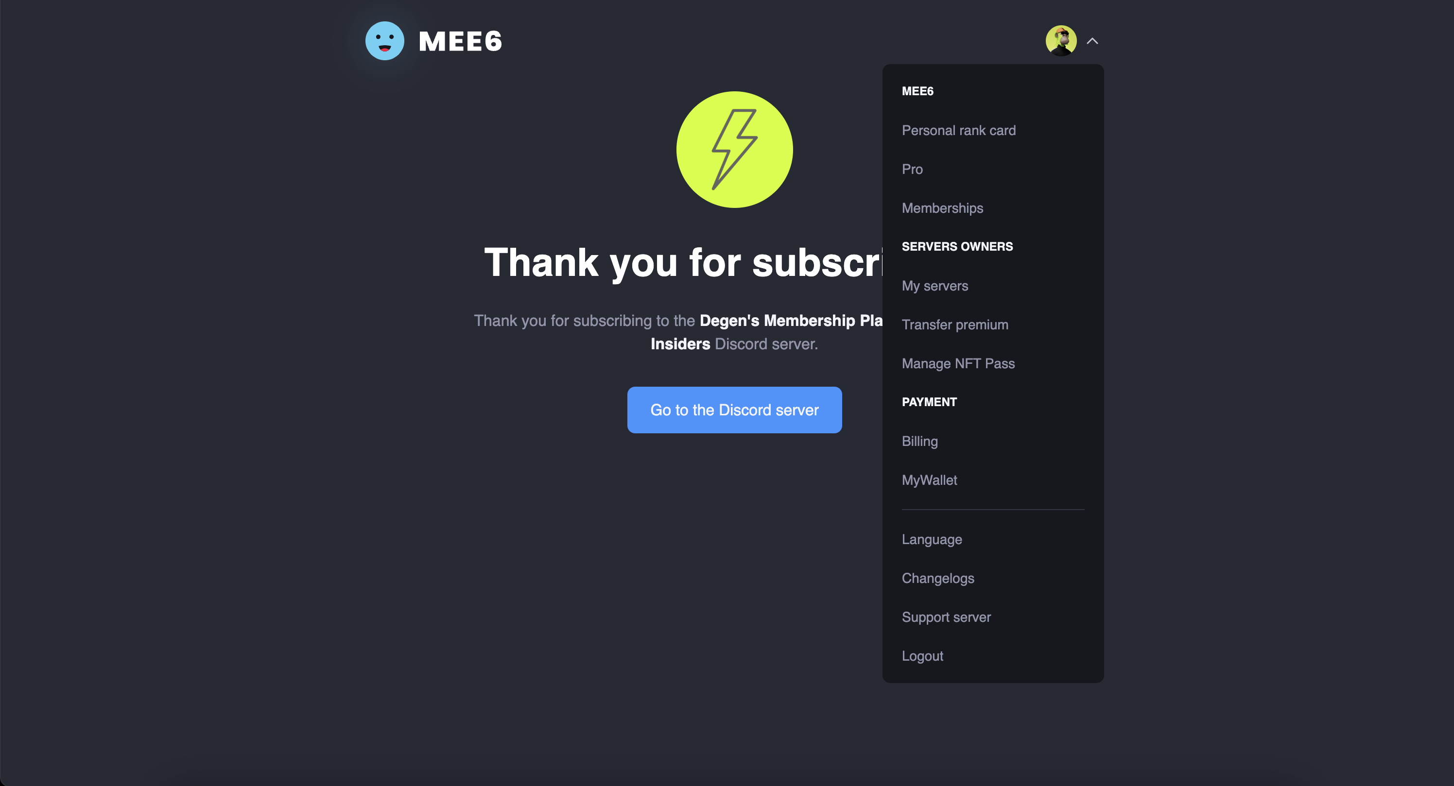 Profile Menu