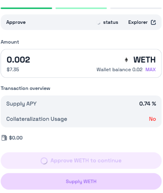 Supply WETH with at least 5 USDT