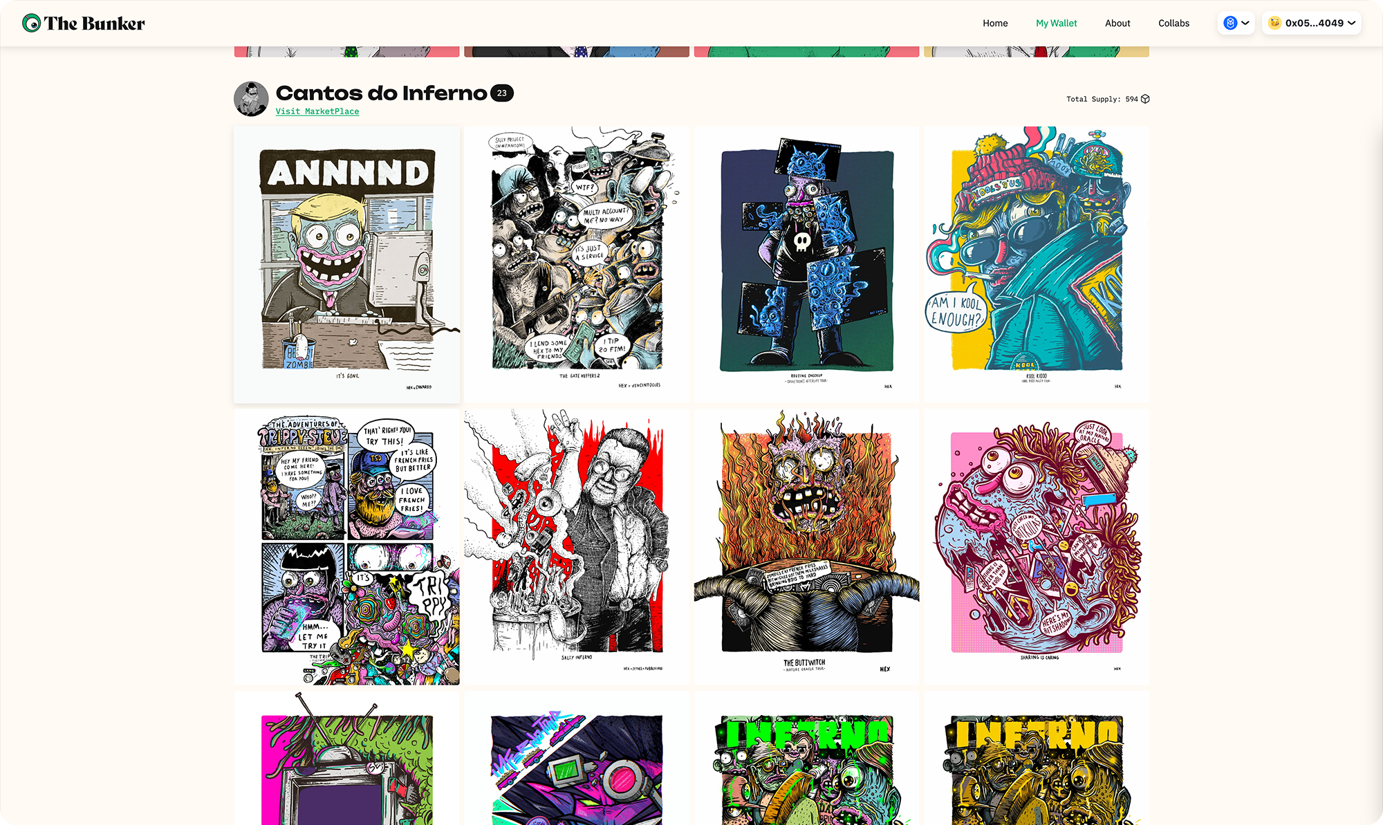The Gallery page displaying all the collected NFT's across 6 collection