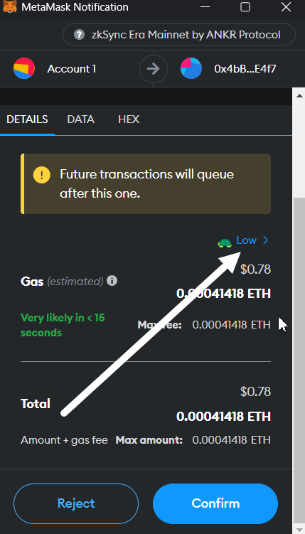 Optimization of gas in zkSync Era network, Metamask has a bug with gas calculation in the zkSync Era network, it is set by default higher than necessary, but after a transaction a part of commissions is returned (from 90 to 20%), you can see the real commission for a transaction in Explorer. 