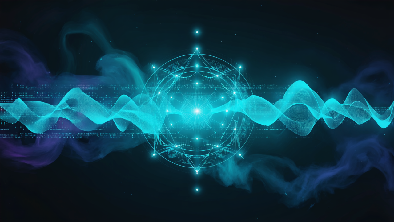 “A Voice Becoming Visible”Soundwave sigils crossing space—the Logos made light.