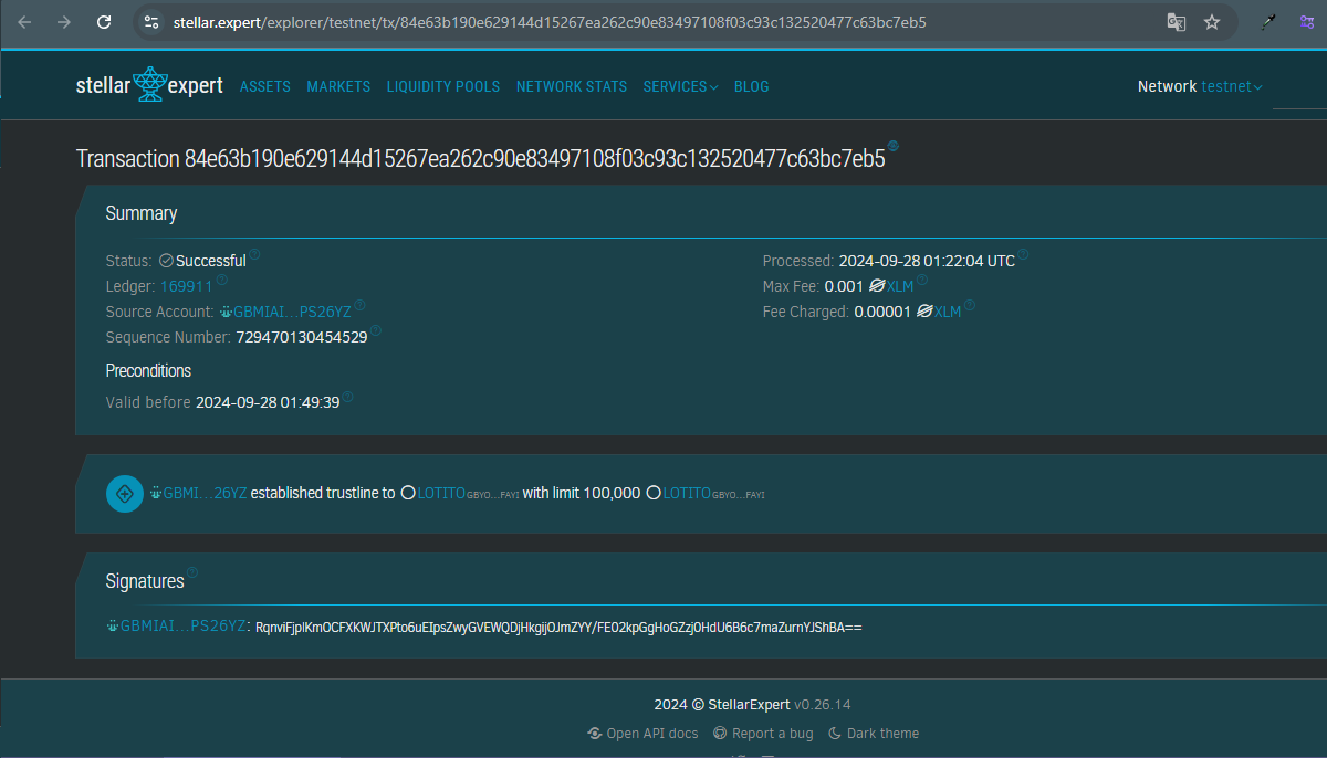 Example screenshot of proof of the transaction made in CheesecakeLabs.