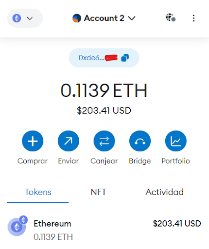 Asegura de tener ETH para transferir