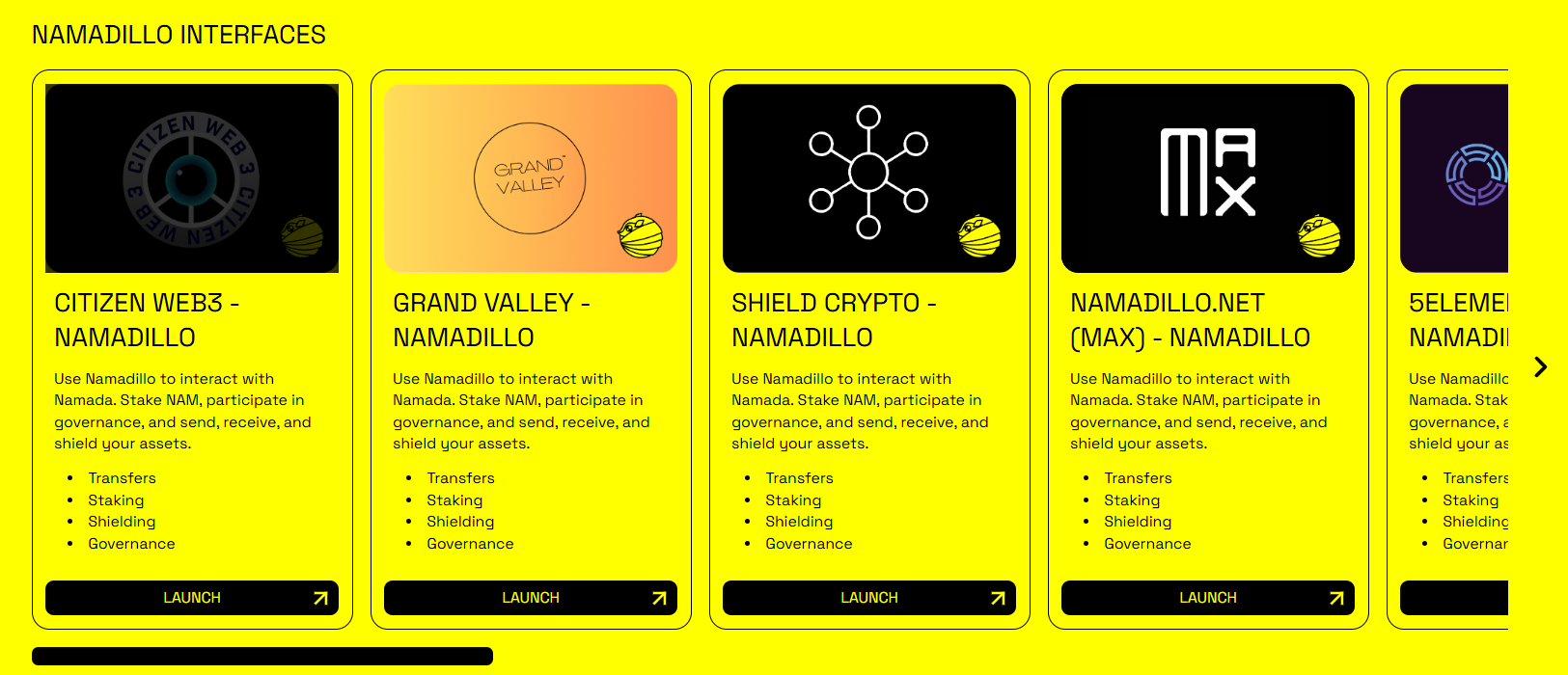Namadillo interfaces