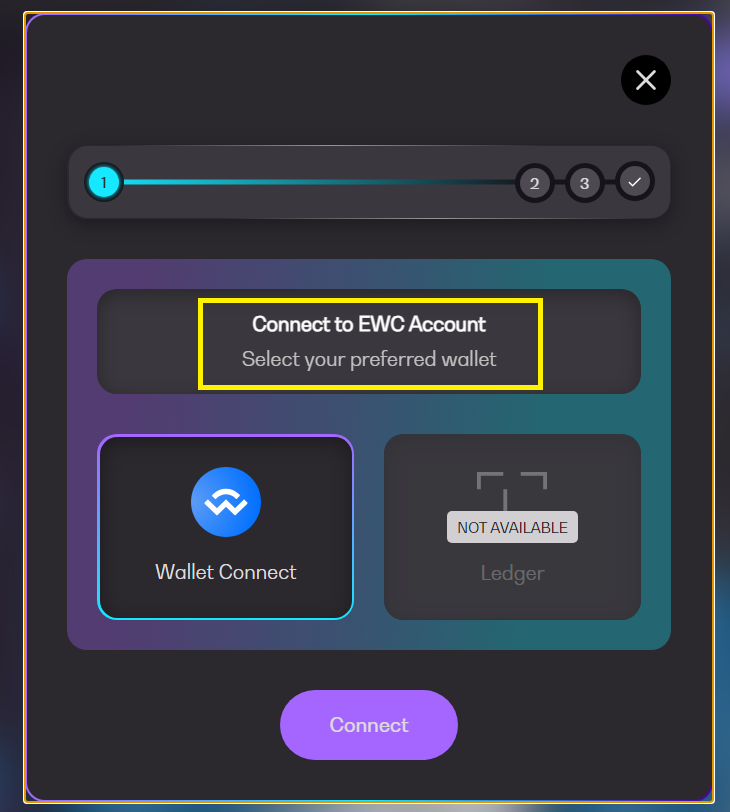 the connect pop up should show you are trying to connect to the EWC (EVM address)