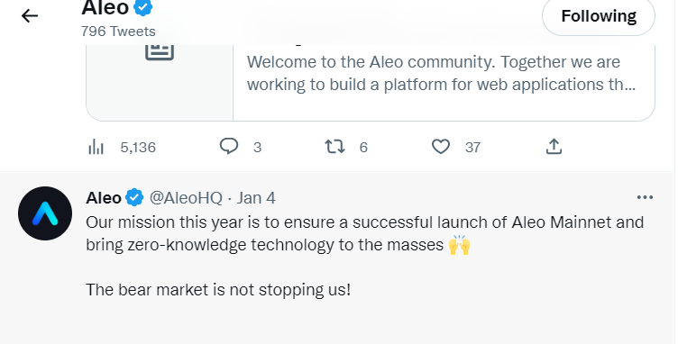 Aleo official Twitter screenshot