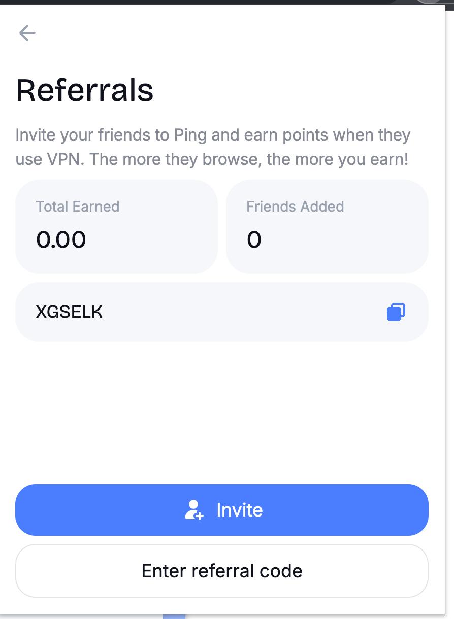 Ping Network VPN Referral Code "XGSELK"