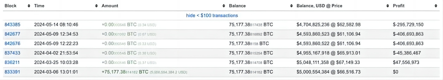 Binance wallet transaction history as of May 16, 2024. Source: BitInfoCharts.