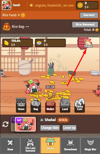 After that, click on the “Quest” button in the top right corner of the screen.