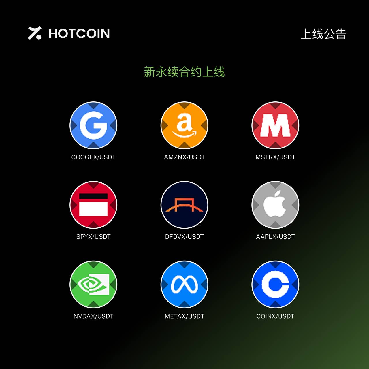 Hotcoin已上线的xStocks永续合约