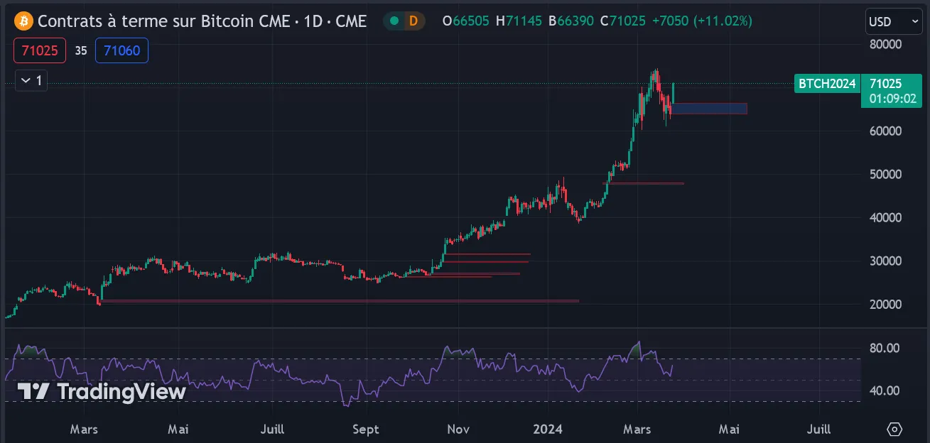 64,000ドルと66,000ドルの間に新たなCMEギャップが開いています。現在開いているCMEギャップは、65,000ドル、48,000ドル、31,600ドル、29,800ドル、27,000ドル、26,300ドル、20,500ドルです。