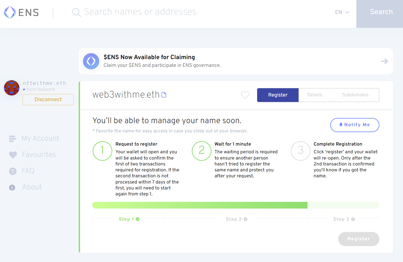 This screen will be shown during the required waiting time