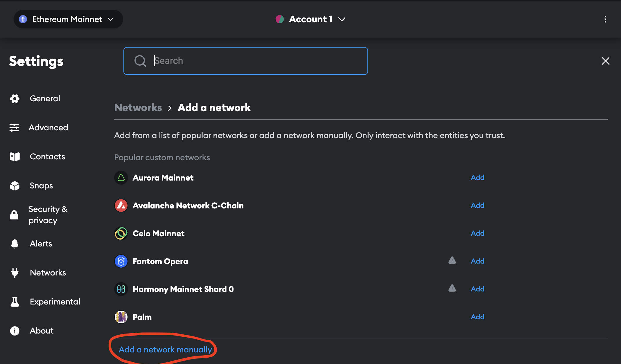Add a network in MetaMask
