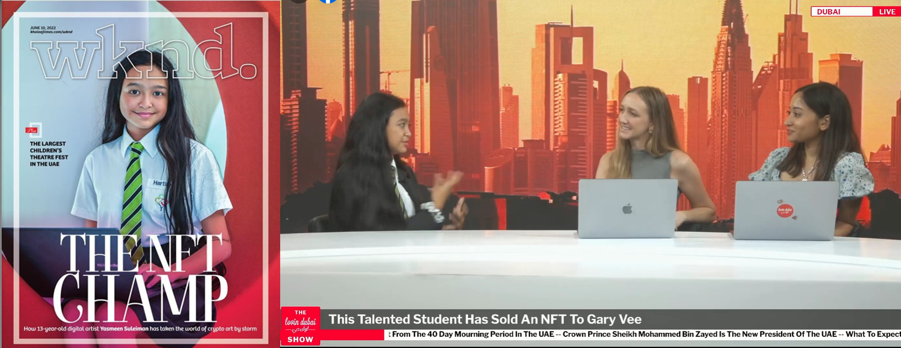 Yasmeen on the cover of WKND Magazine and live on the Lovin Dubai show (2022)