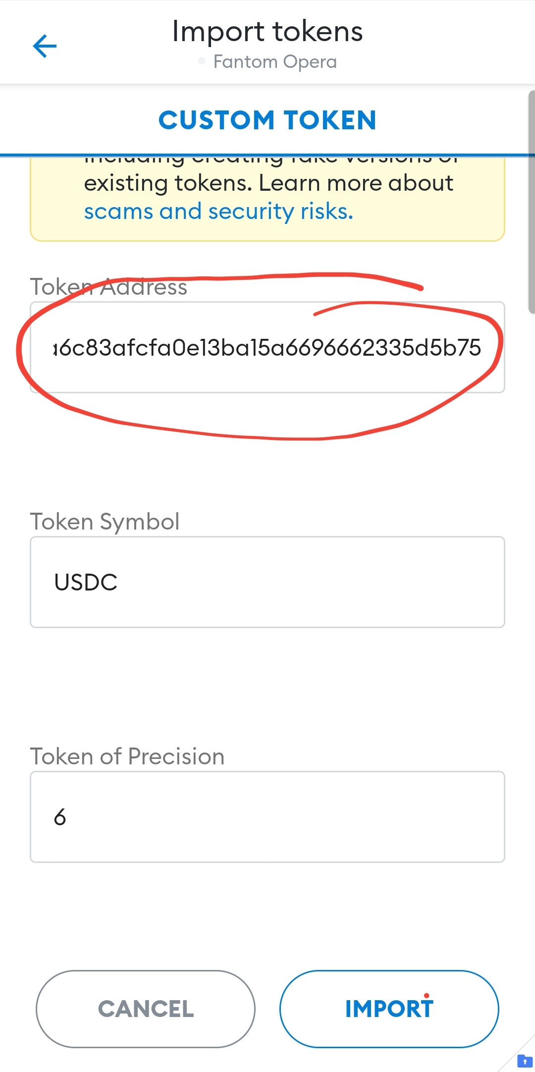 filled in custom token page