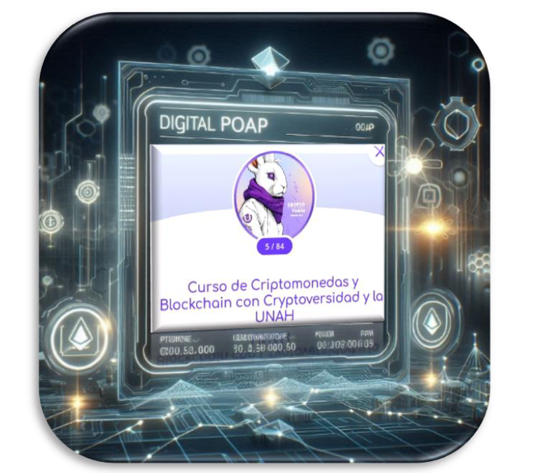 Imagen generada por IA para representar los certificados digitales, utilizando el ejemplo de un POAP obtenido por mi persona.