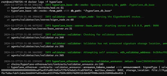 What's happening: We're checking the node's logs to ensure it's running correctly.