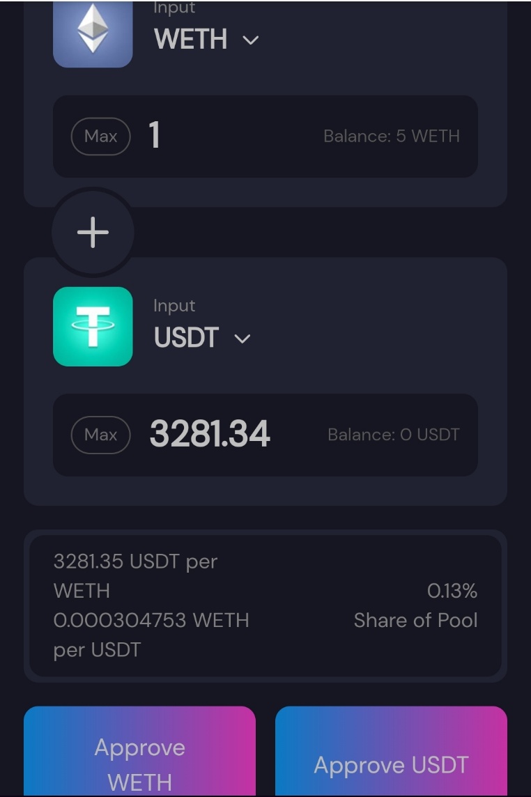 LP token selection page