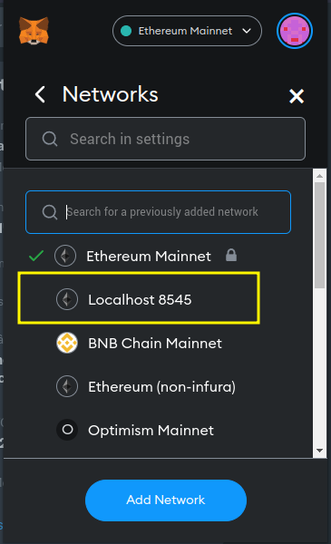 Localização do "Localhost 8545"