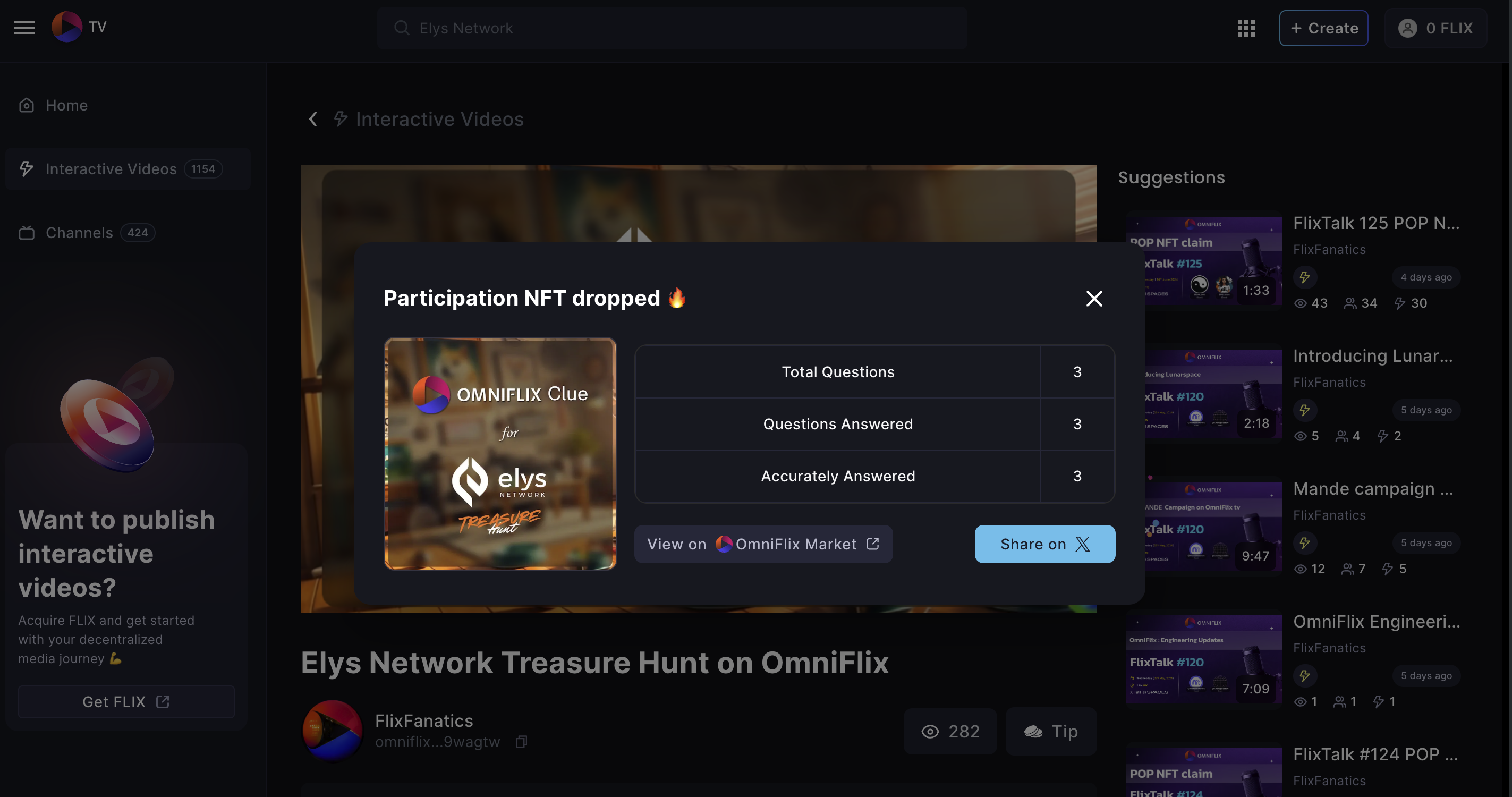 Interaction Summary of the OmniFlix quest of Treasure Hunt