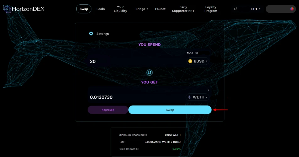Swap your BUSD to some WETH