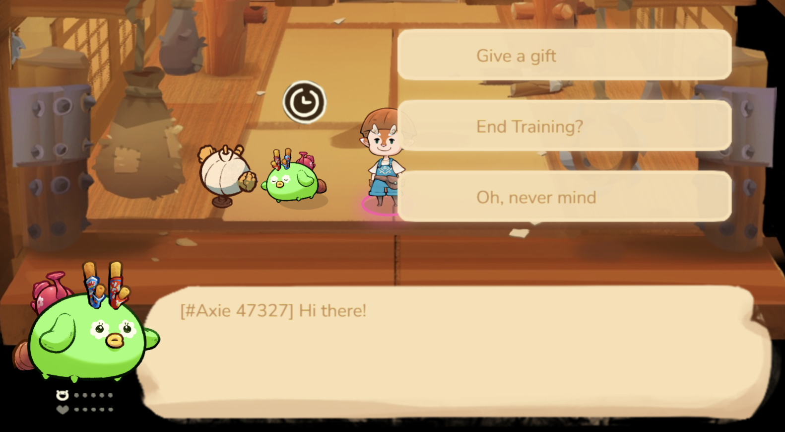 Me talking to my Axies in the Dojo while my Axie is Training