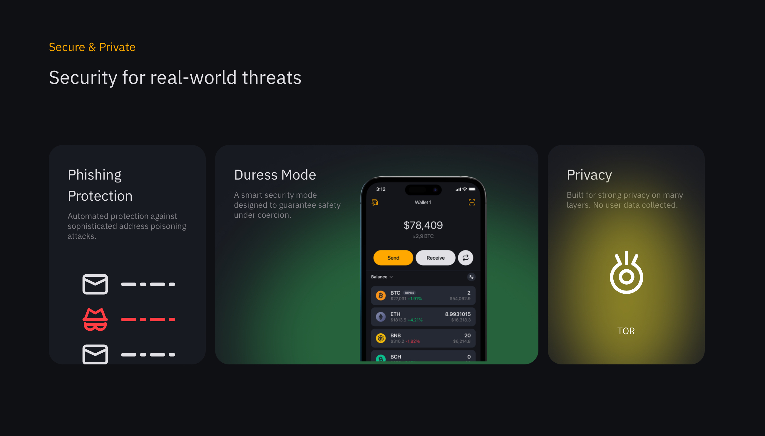 There's also a Duress mode feature, and it's here for the first time out of all the mobile wallets. In terms of OpSec and physical security, this is a great advantage.