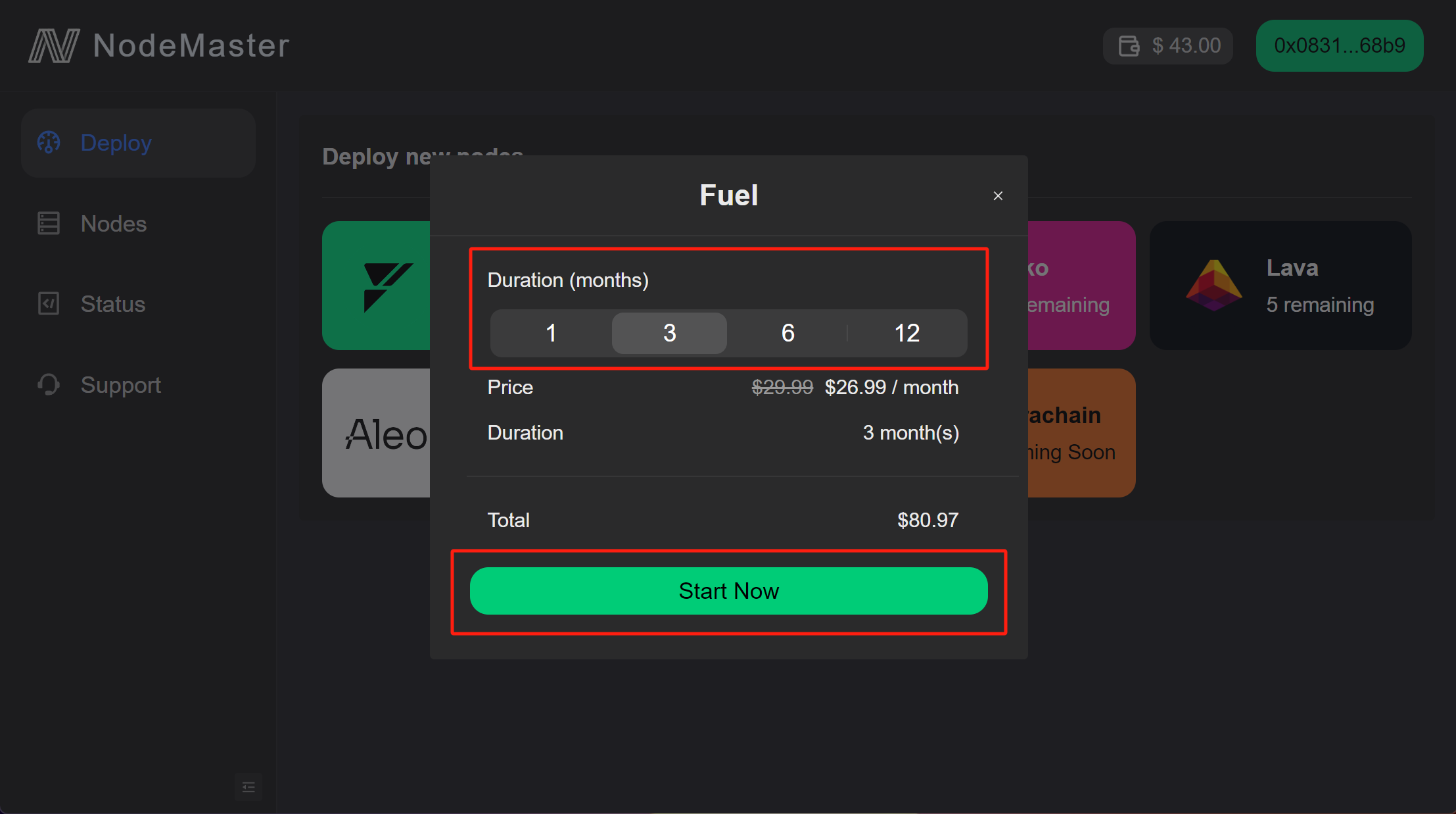 select duration and confirm