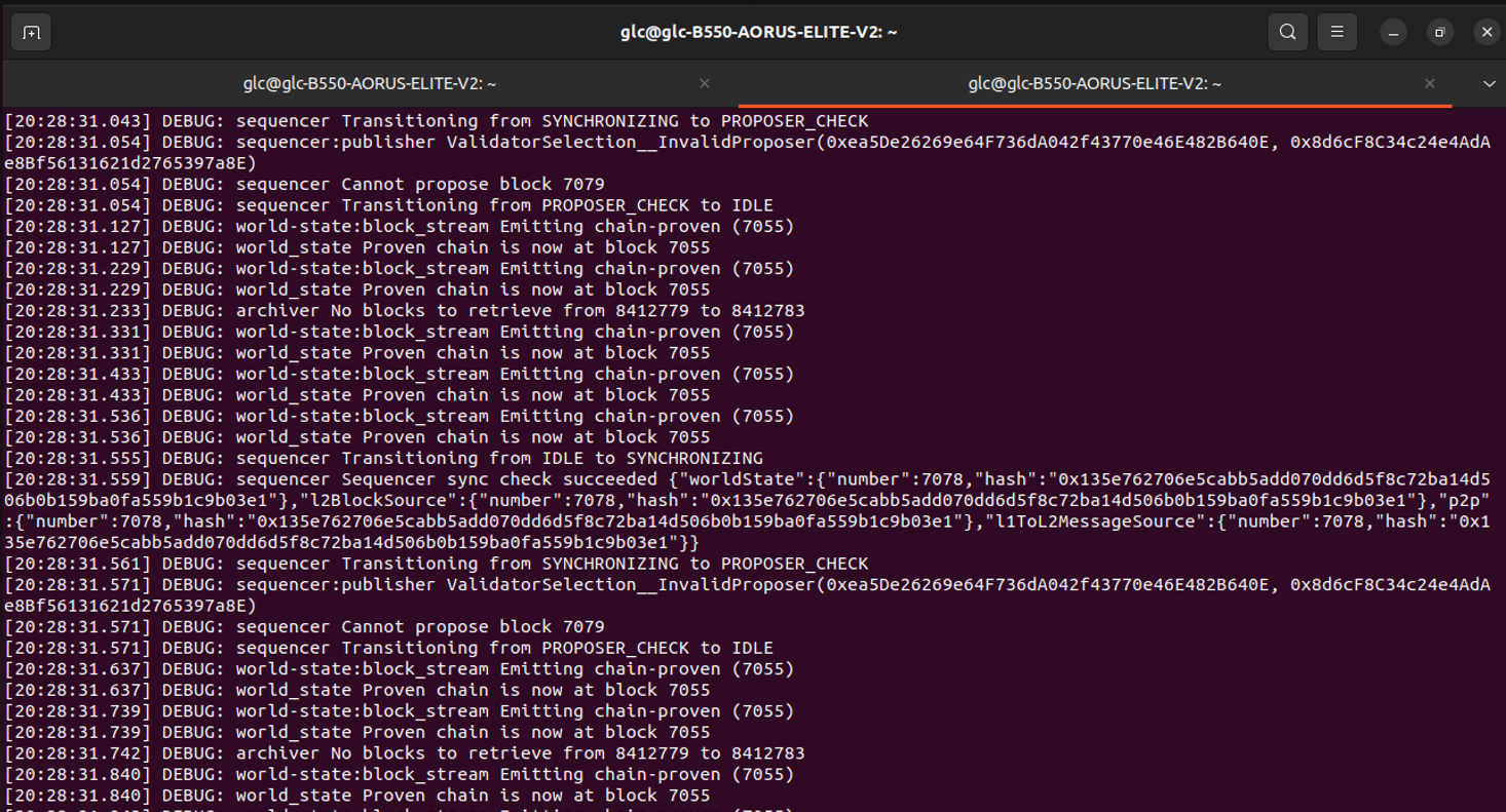 Logs example once synced