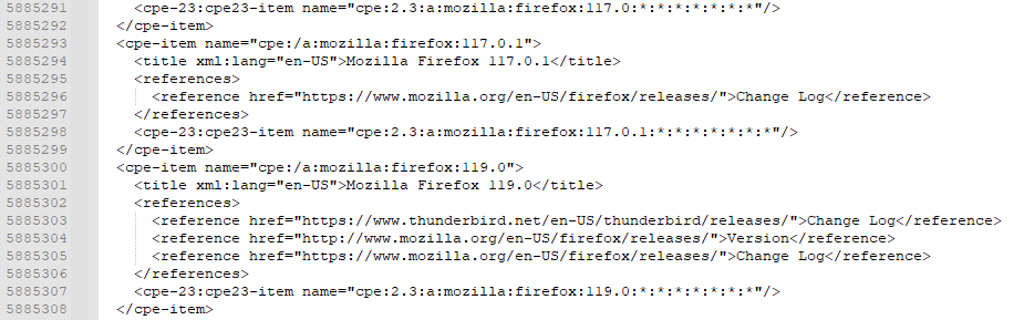 From FF 117 branch to 119 in official-cpe-dictionary_v2.3.xml 